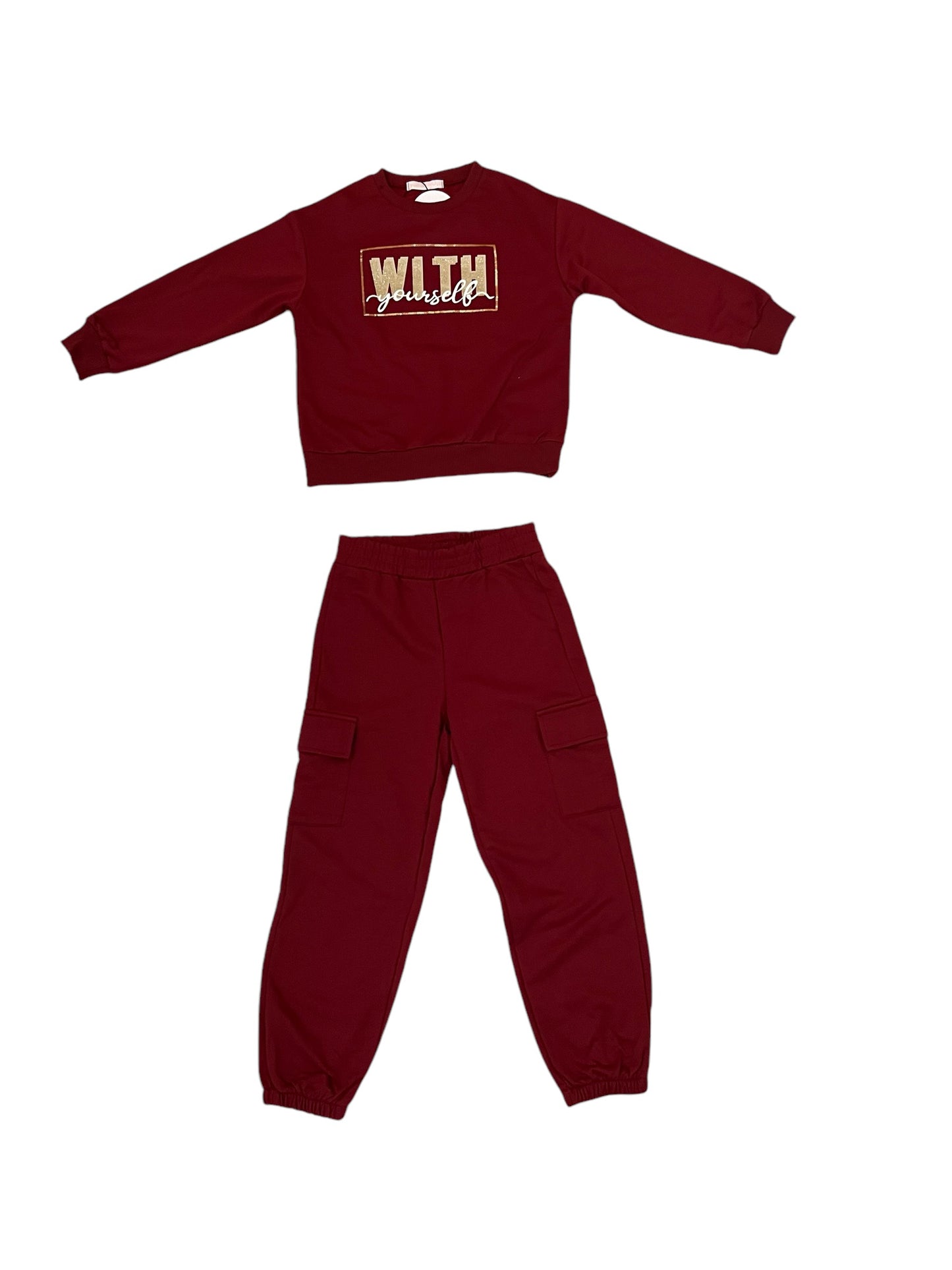 Conjunto Deportivo Juvenil "With Yourself" en Color Burdeos