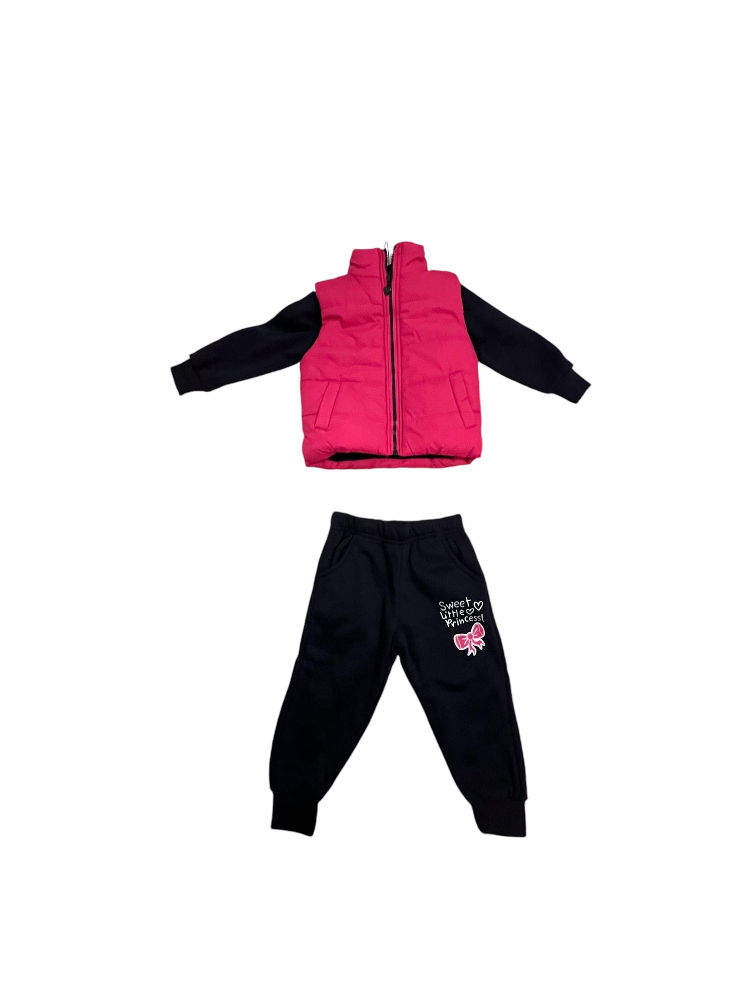 Conjunto Infantil 3 piezas con Chaleco Acolchado y Sudadera "Sweet Little Princess"