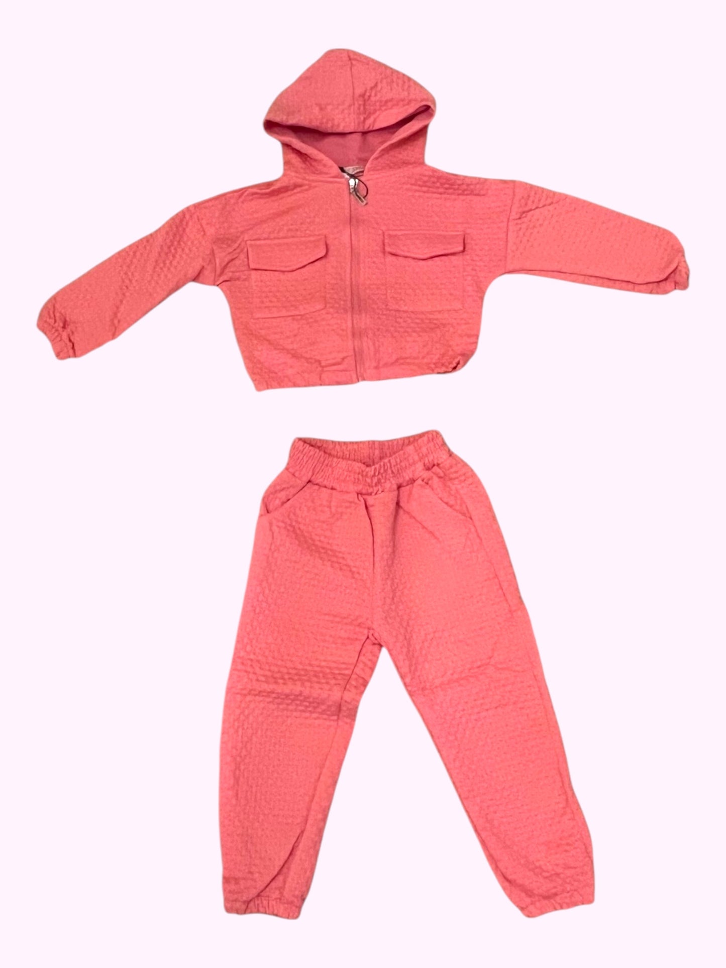 Conjunto Deportivo Infantil y Juvenil con Capucha en Rosa Texturizado