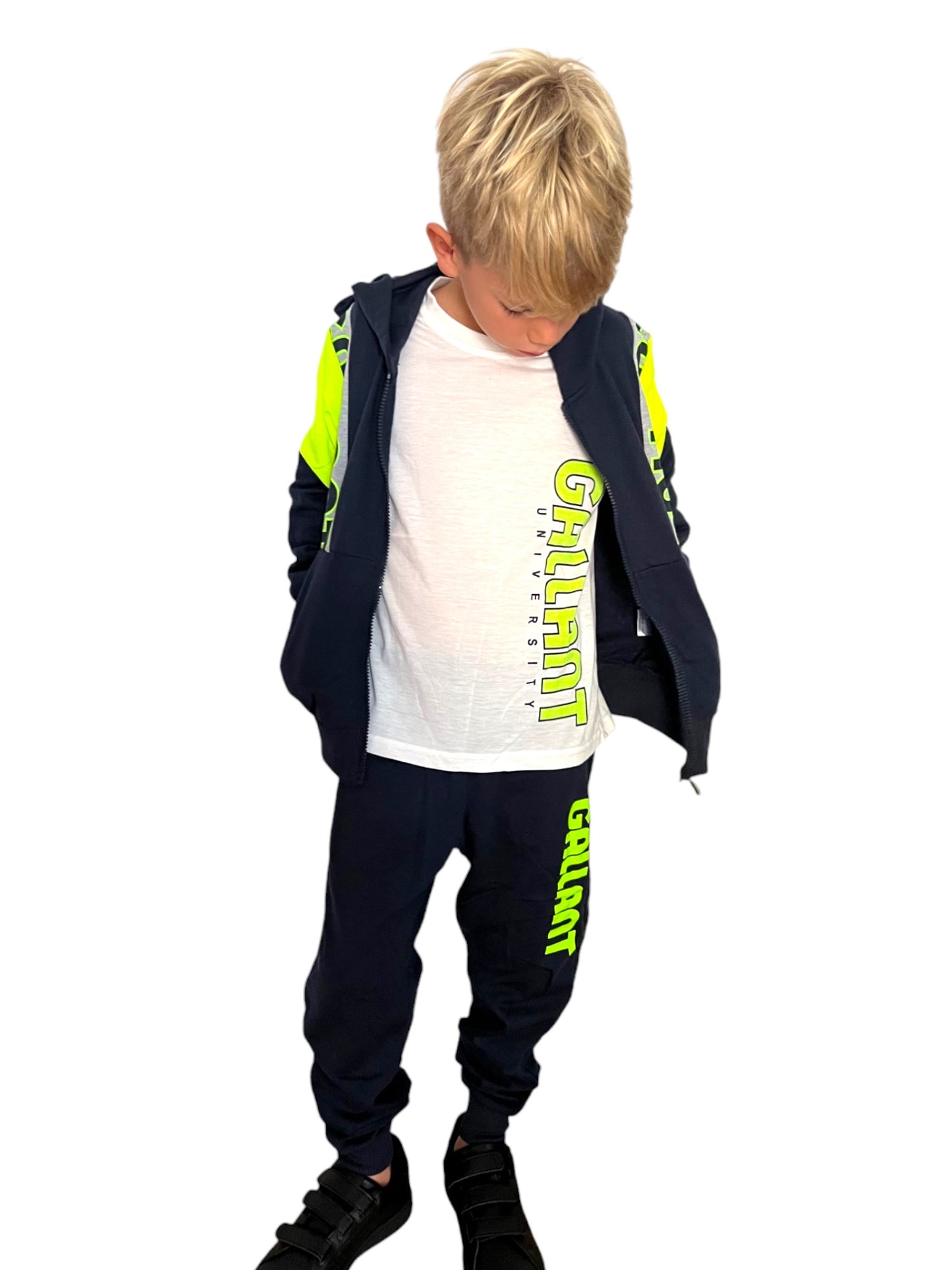 Conjunto Deportivo Infantil y Juvenil  3 piezas "Gallant" en Negro y Verde Fluorescente