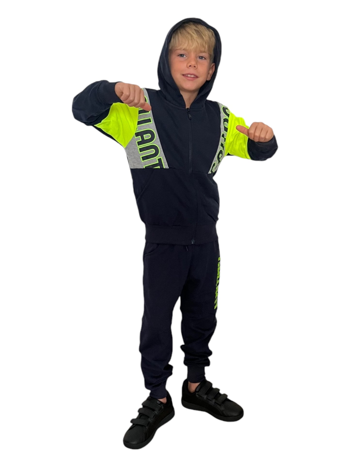 Conjunto Deportivo Infantil y Juvenil  3 piezas "Gallant" en Negro y Verde Fluorescente