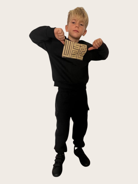 Conjunto de Sudadera y Pantalón Cargo Negro para Niños y Jovenes - Retro Style